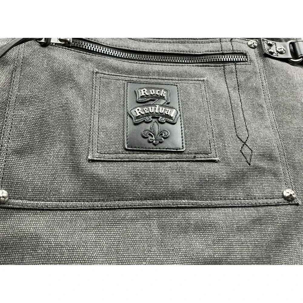 Rock Revival Y2K Canvas Messenger Bag Studded Crossbody Tote Grey OS Streetwear
